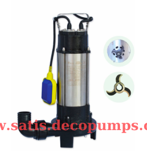 Water Sound V1300DF Bıçaklı Tip Kirli Su Aktarma, Vortex Fanlı Drenaj Dalgıç Pompa 11 mt. Yükseklik 18 m³/h